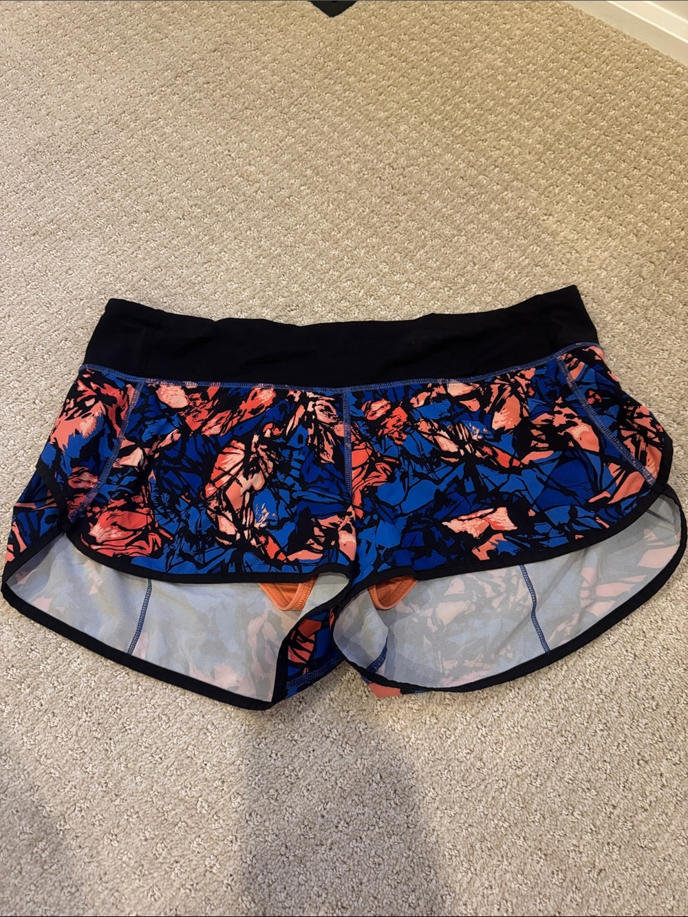 lululemon athletica Floral Print Athletic Shorts - Blue & Coral